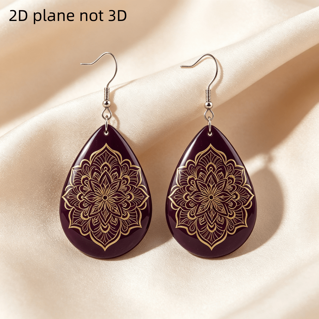 Women's Deep Purple Golden Mandala Teardrop Dangle Earrings